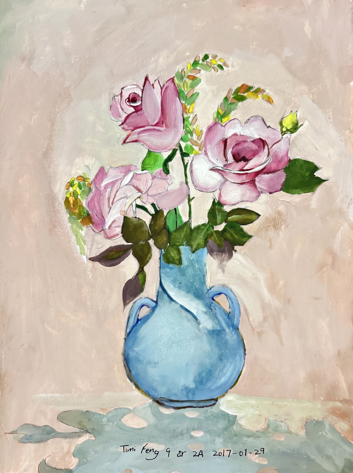 Roses in Blue Vase