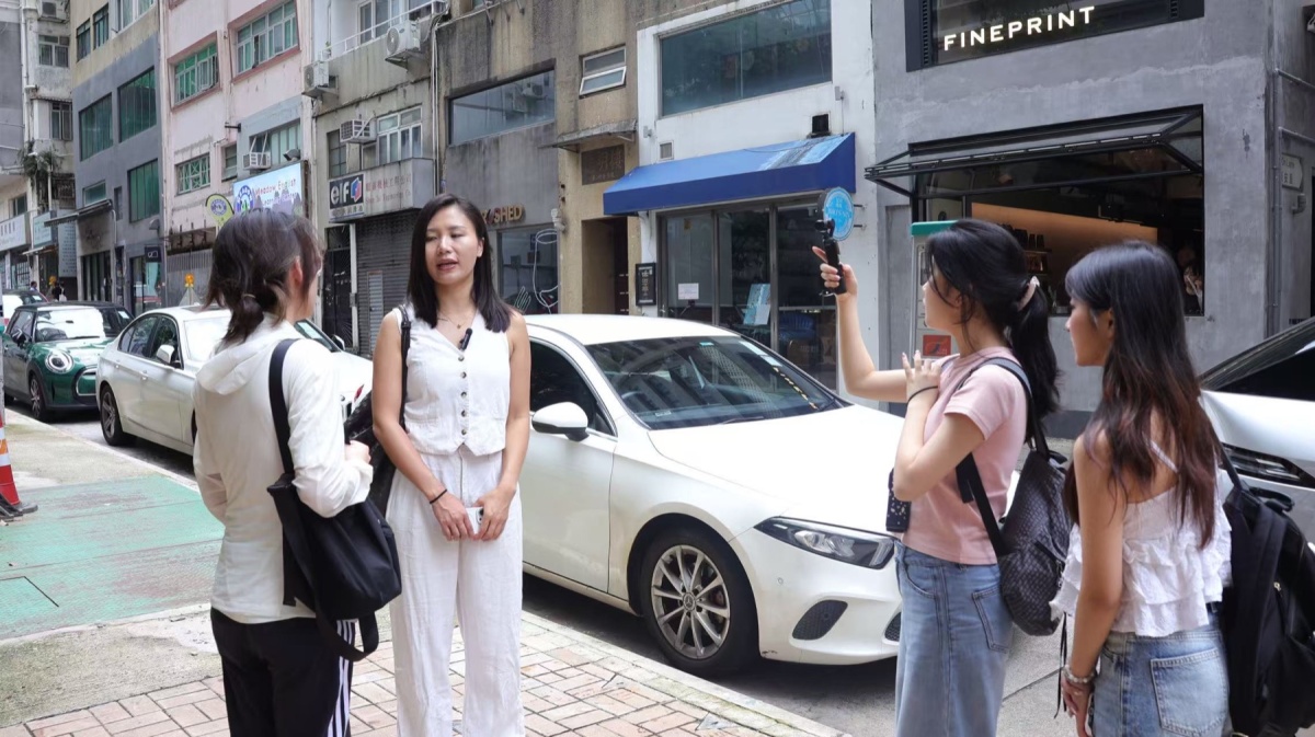 Filming a street interview